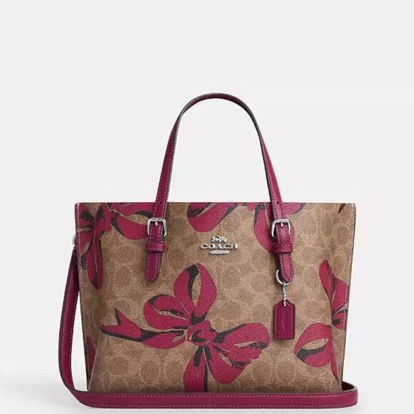 Coach Mollie Tote Bag 25 In Signature Canvas With Bow Print Purse - Picture 10 of 15